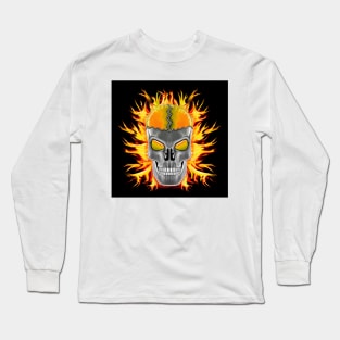 Yellow Skull with Flames Long Sleeve T-Shirt